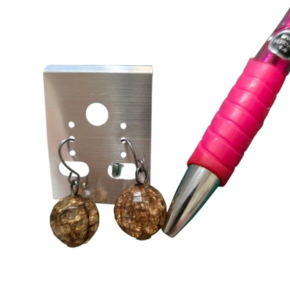 Pierced Earrings Vintage Artisan Crackled Glass Beads Gunmetal Tone SKU2398 - Picture 4 of 5